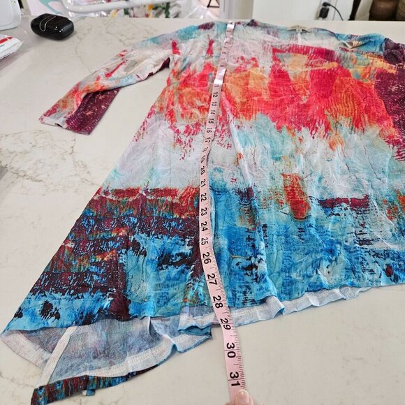 Jess & Jane Medium Sheer Tunic Top Abstract Knit Blue Pink Asymmetrical Artsy - Picture 8 of 9